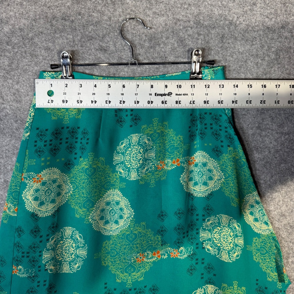 Worthington Teal Mandala Print Asymmetrical‎ Hem Midi Skirt Women's Size 4 - Picture 6 of 8